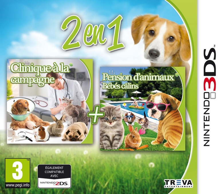 Front boxart of the game 2 in 1 - My Vet Practice 3D and My Baby Pet Hotel 3D (France) on Nintendo 3DS