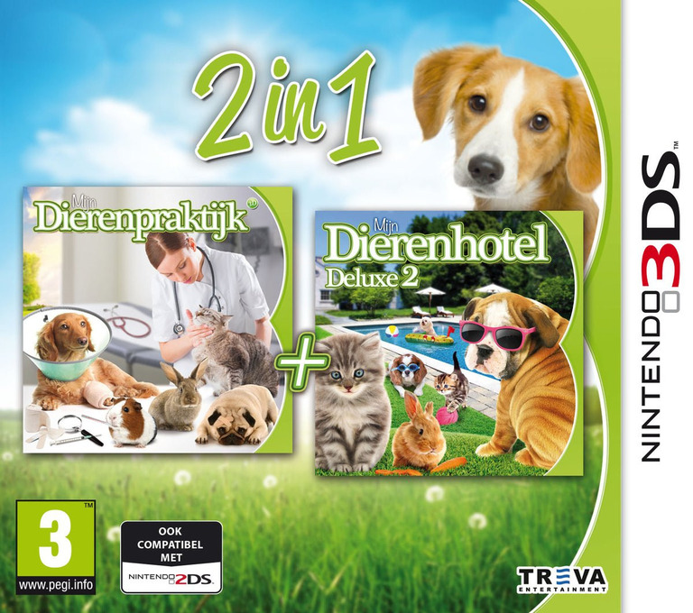 Front boxart of the game 2 in 1 - My Vet Practice 3D and My Baby Pet Hotel 3D (Netherlands) on Nintendo 3DS