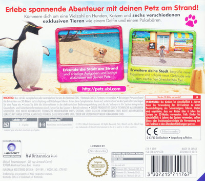 Back boxart of the game Petz Beach (Germany) on Nintendo 3DS