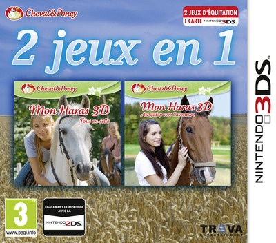 Front boxart of the game 2 in 1 - Horses 3D Vol.2 - Rivals in the Saddle and Jumping for the Team 3D (France) on Nintendo 3DS