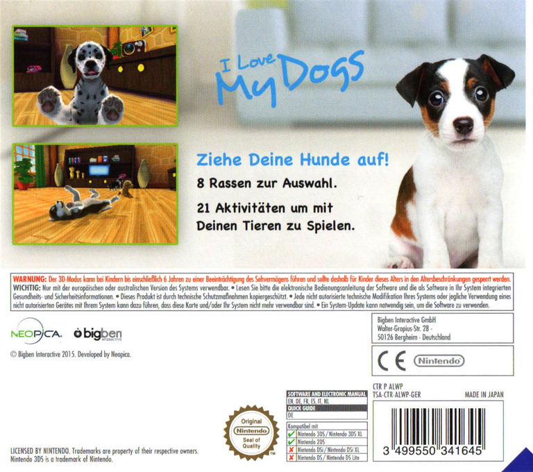 Back boxart of the game I Love My Dogs (Germany) on Nintendo 3DS