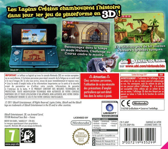 Back boxart of the game Rabbids - Travel in Time 3D (France) on Nintendo 3DS