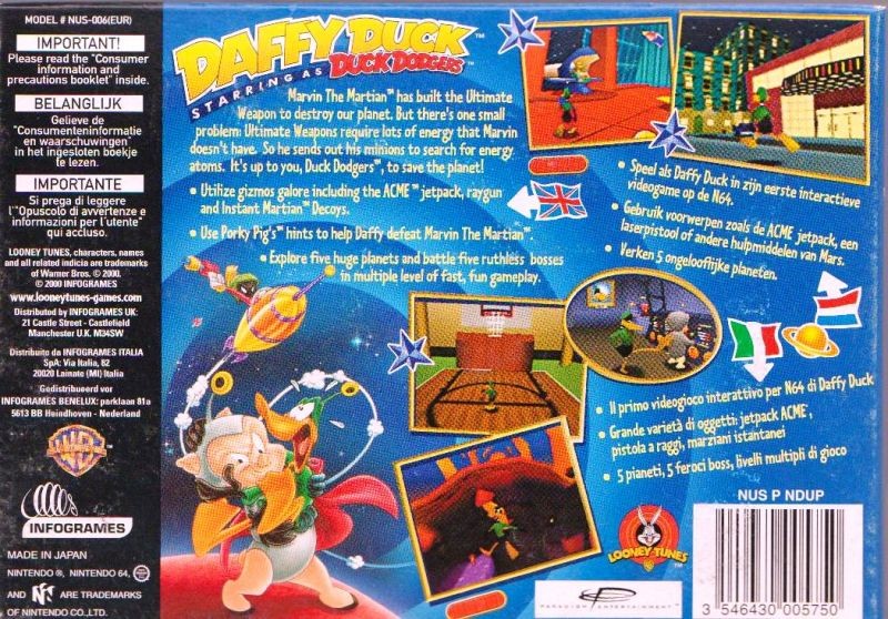 Back boxart of the game Daffy Duck Starring as Duck Dodgers (Europe) on Nintendo 64