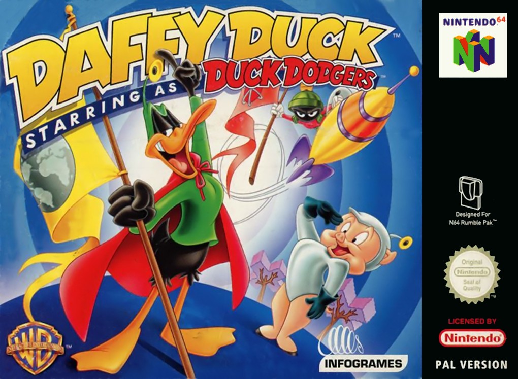 Front boxart of the game Daffy Duck Starring as Duck Dodgers (Europe) on Nintendo 64