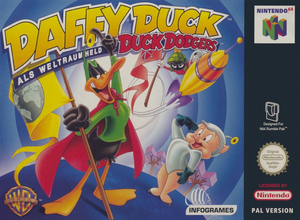 Front boxart of the game Daffy Duck als Weltraumheld Duck Dodgers (Germany) on Nintendo 64