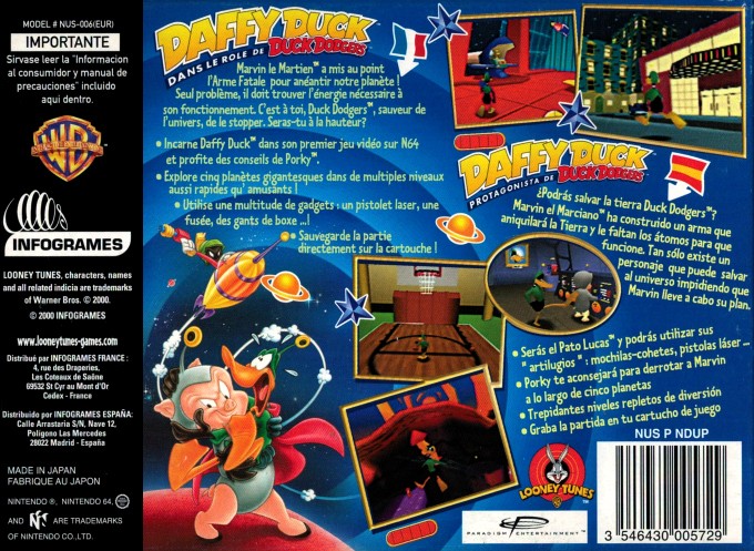 Back boxart of the game Daffy Duck dans le role de Duck Dodgers (France) on Nintendo 64