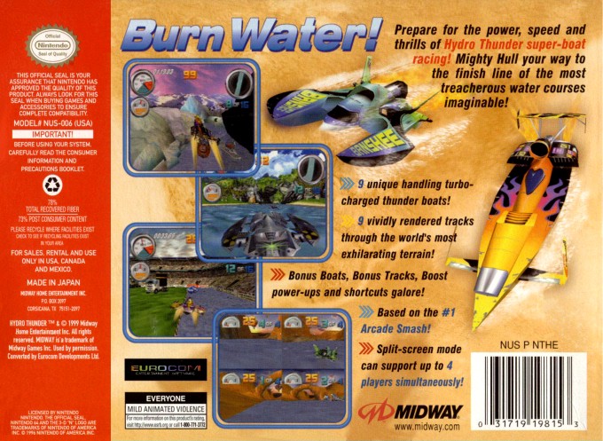 Back boxart of the game Hydro Thunder (United States) on Nintendo 64