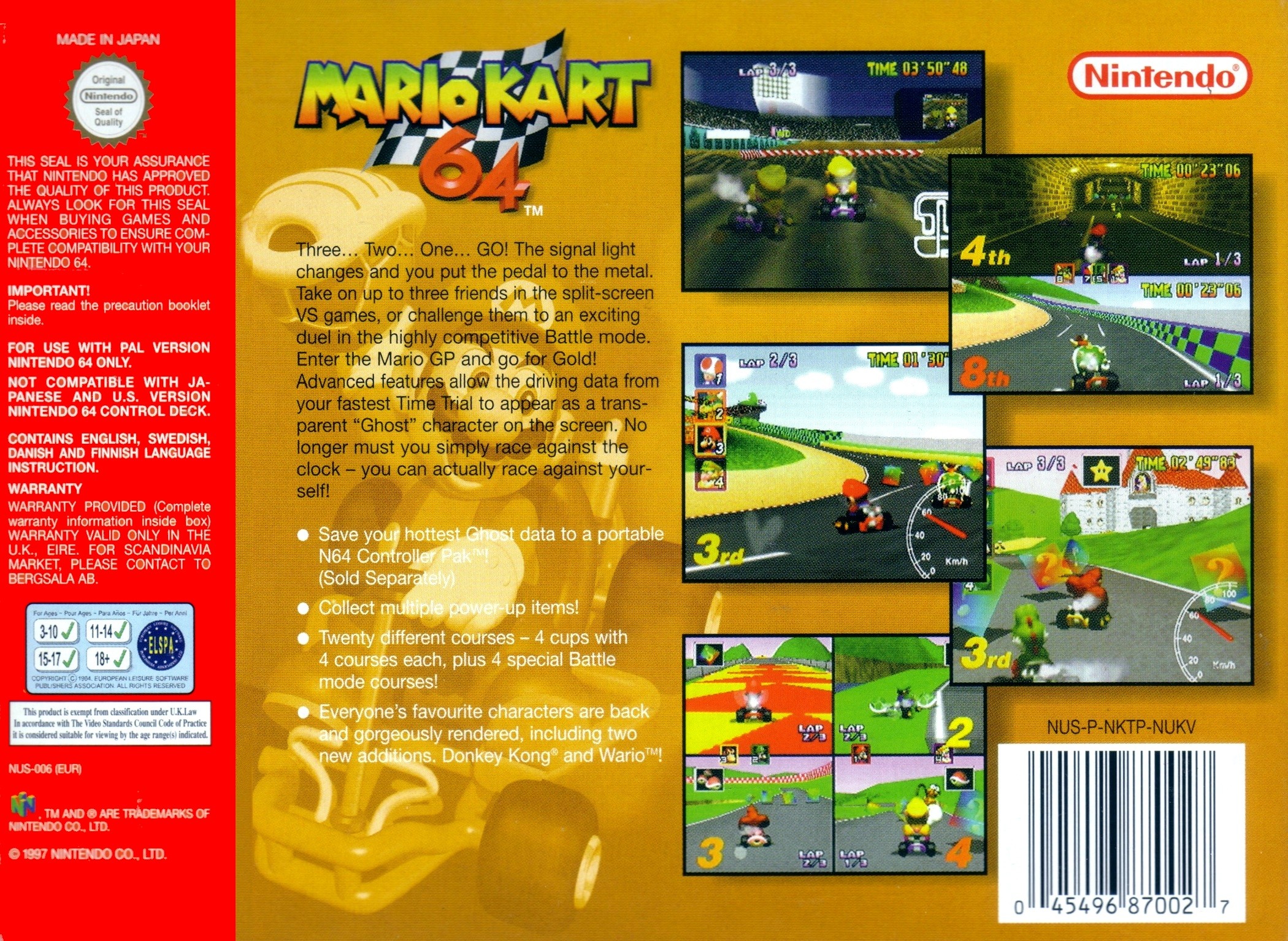 Back boxart of the game Mario Kart 64 (Europe) on Nintendo 64