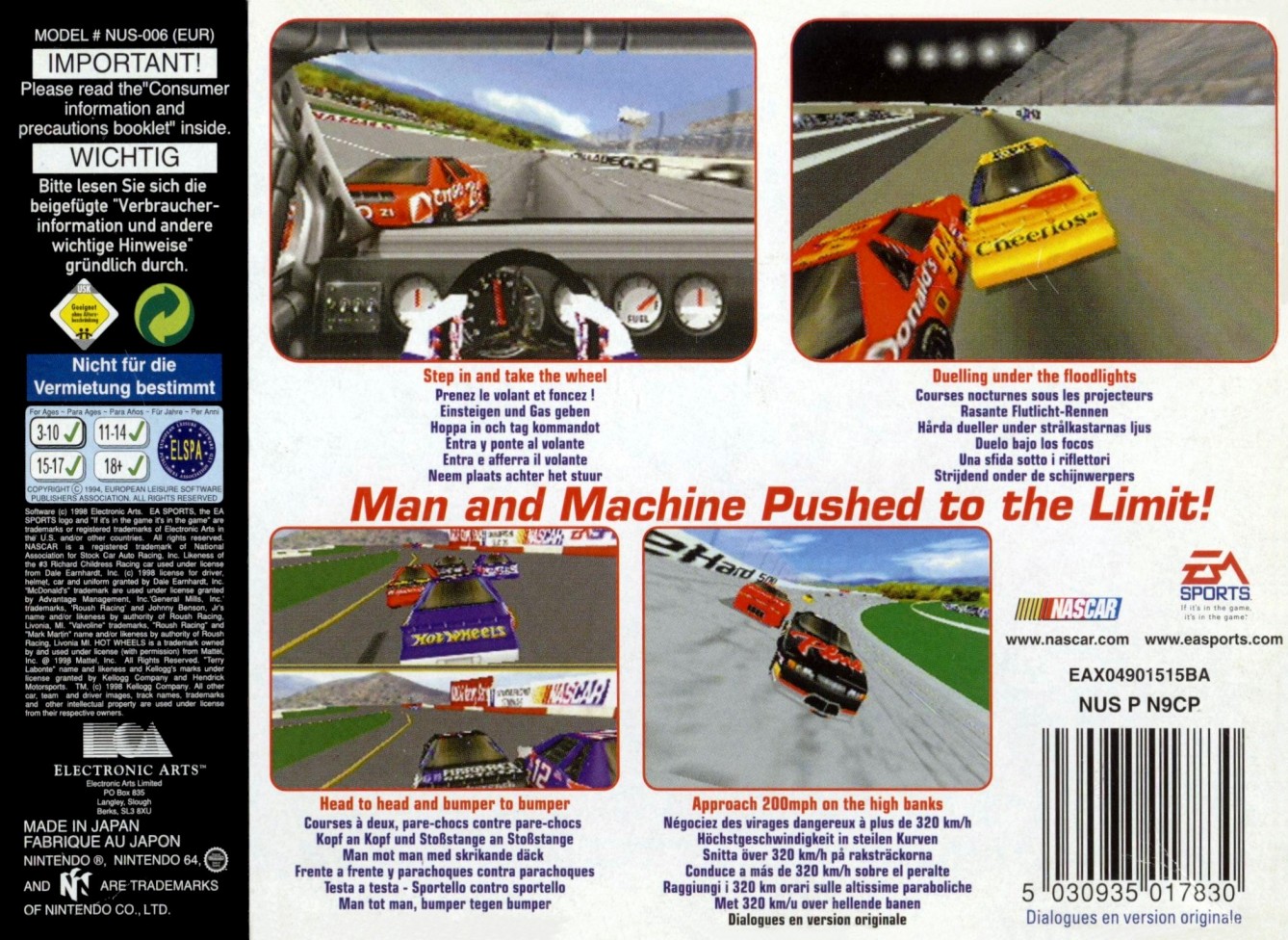 Back boxart of the game NASCAR 99 (Europe) on Nintendo 64
