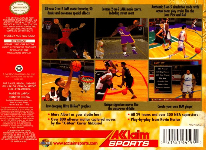 Back boxart of the game NBA Jam 2000 (United States) on Nintendo 64