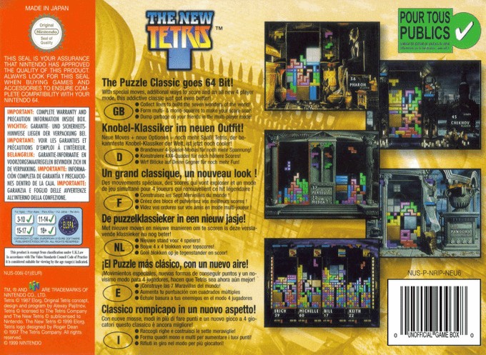Back boxart of the game New Tetris, The (Europe) on Nintendo 64