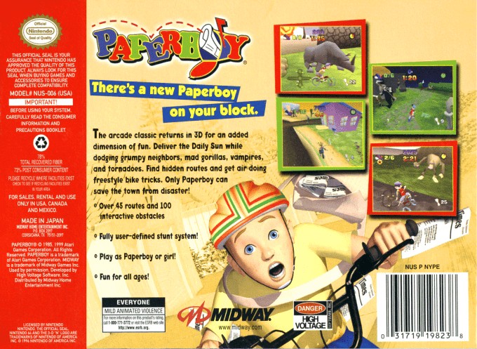 Nintendo 64 перевод. Paperboy. Paperboy n64. Paperboy картинка. Обложки игр NES Paperboy.