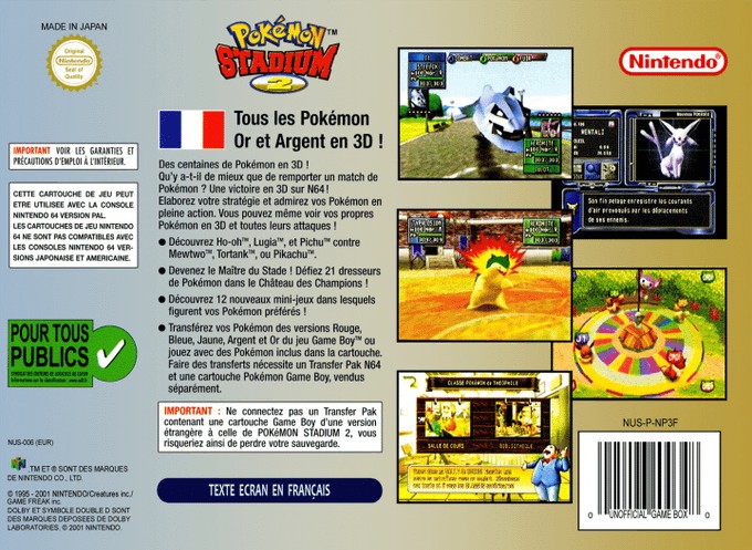 Back boxart of the game Pokemon Stadium 2 (France) on Nintendo 64