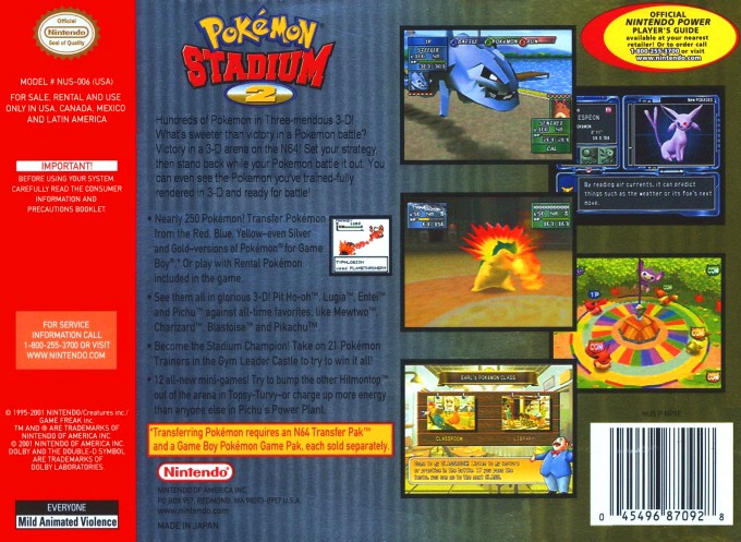 Back boxart of the game Pokemon Stadium 2 (United States) on Nintendo 64