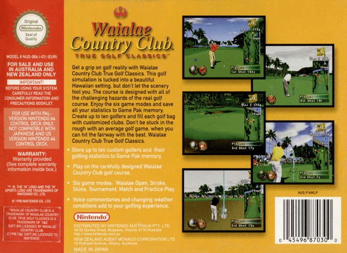Back boxart of the game Waialae Country Club - True Golf Classics (Australia) on Nintendo 64