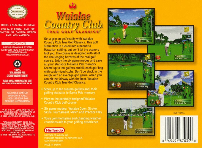 Back boxart of the game Waialae Country Club - True Golf Classics (United States) on Nintendo 64