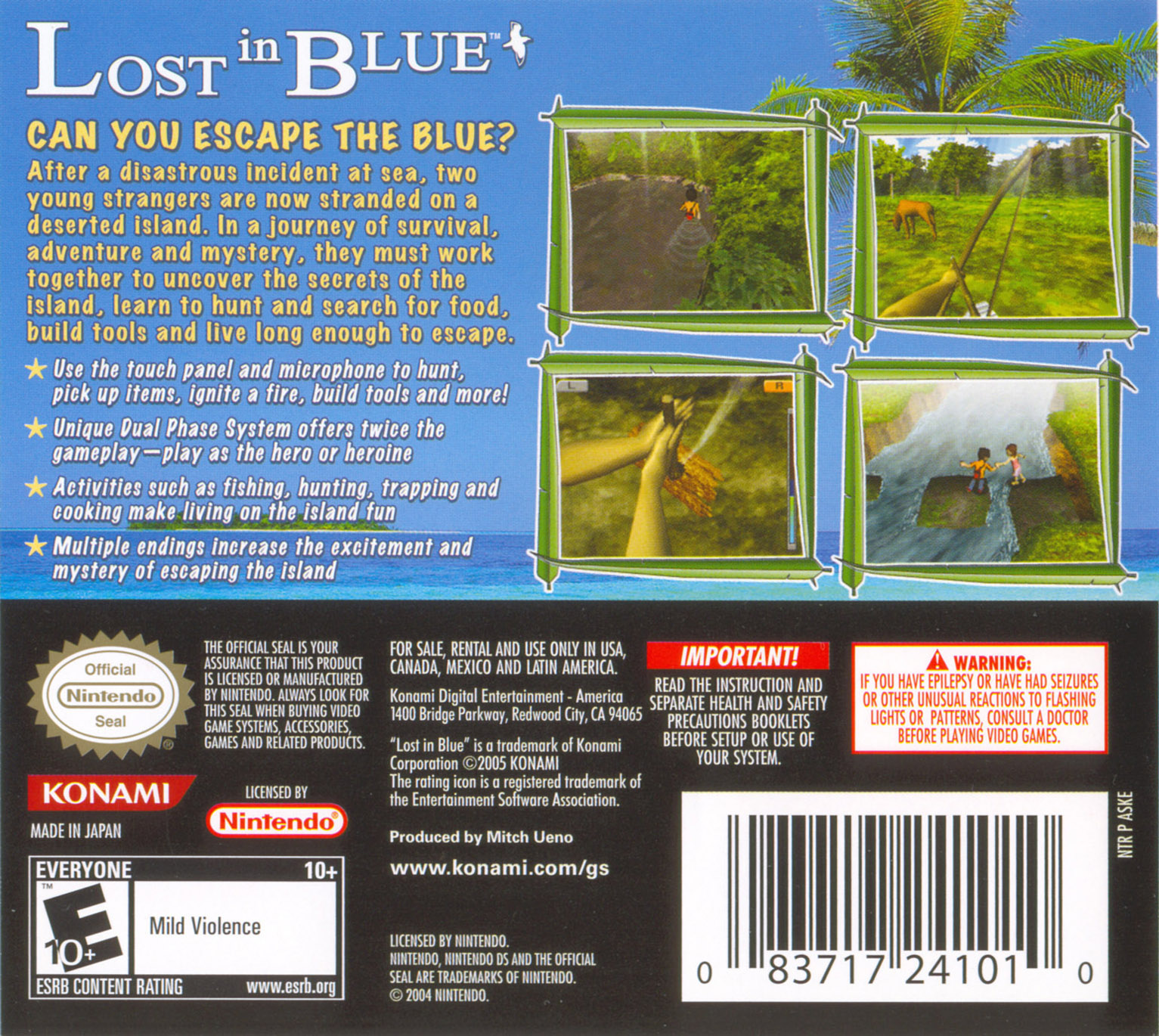 Back boxart of the game Lost in Blue (United States) on Nintendo DS