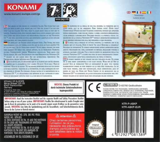 Back boxart of the game Survival Kids - Lost in Blue (Europe) on Nintendo DS