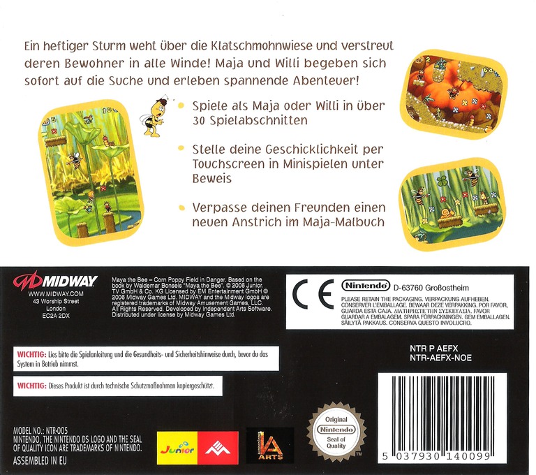 Back boxart of the game Biene Maja, Die - Klatschmohnwiese in Gefahr (Germany) on Nintendo DS