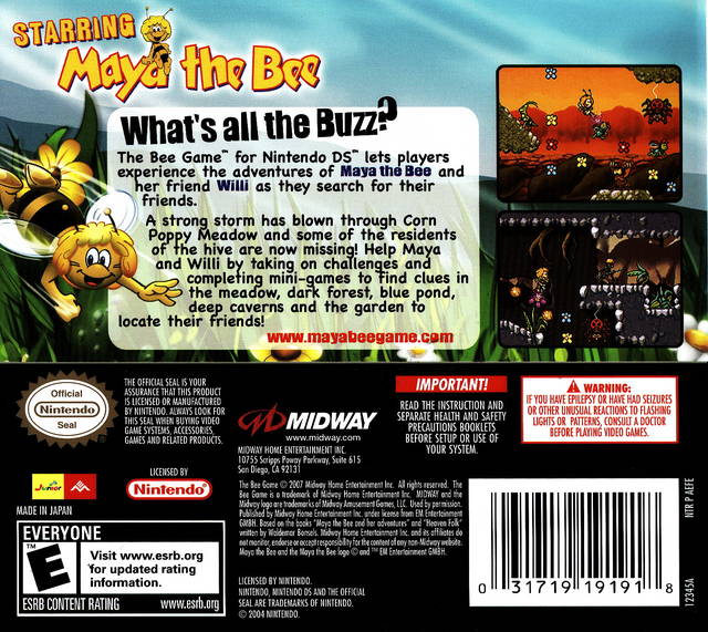 Back boxart of the game Bee Game, The (United States) on Nintendo DS