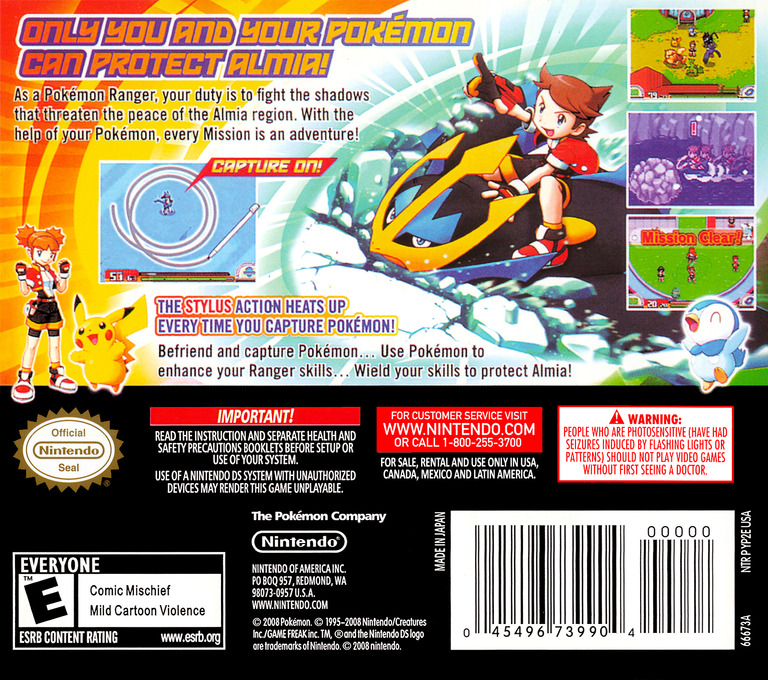 Back boxart of the game Pokemon Ranger - Batonnage (United States) on Ninte...