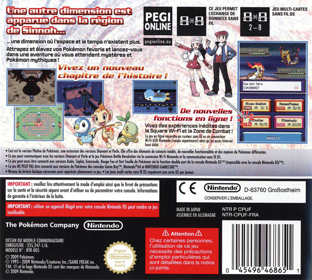Back boxart of the game Pokemon - Version Platine (France) on Nintendo DS