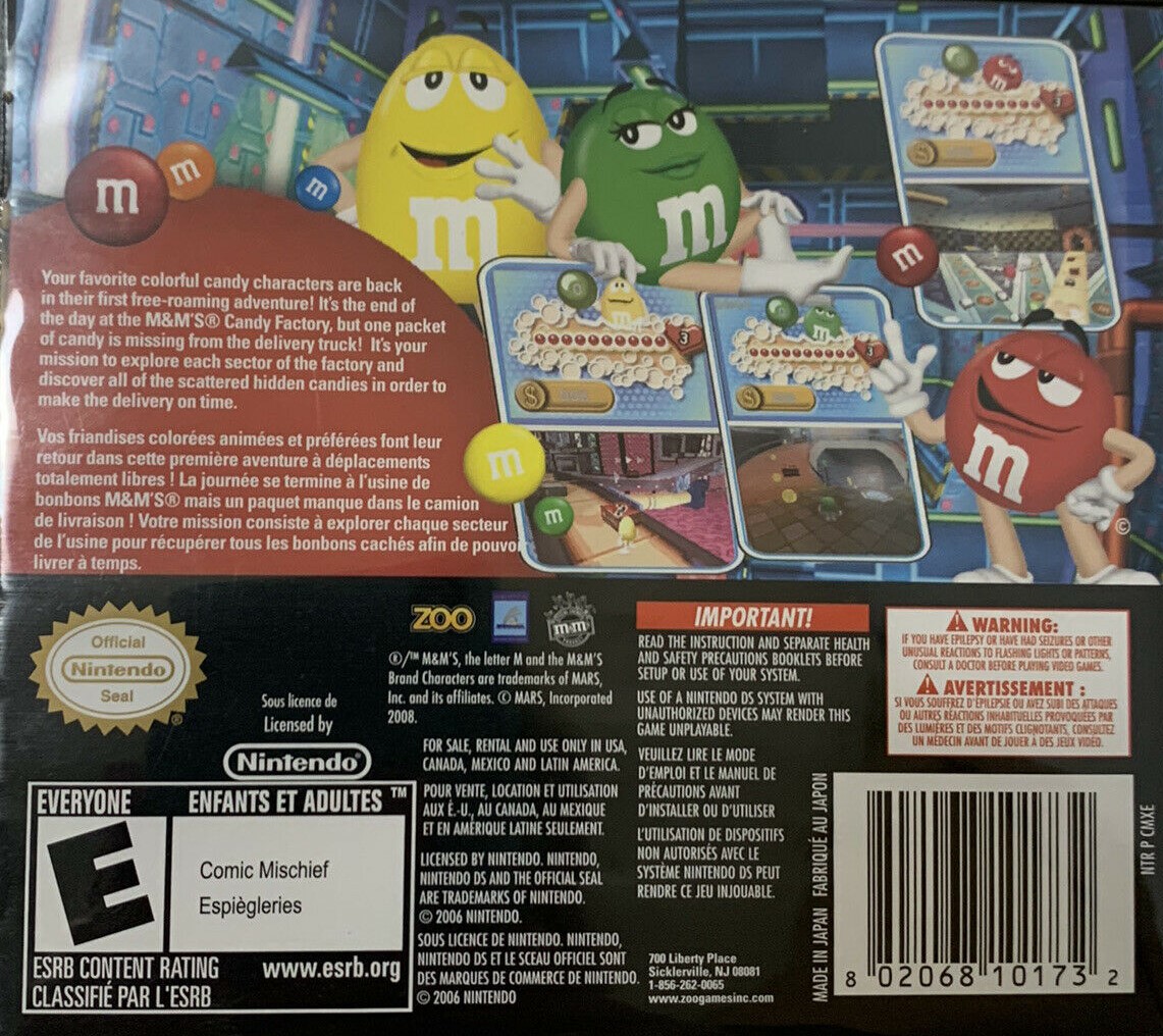 Back boxart of the game M&M's Adventure (United States) on Nintendo DS