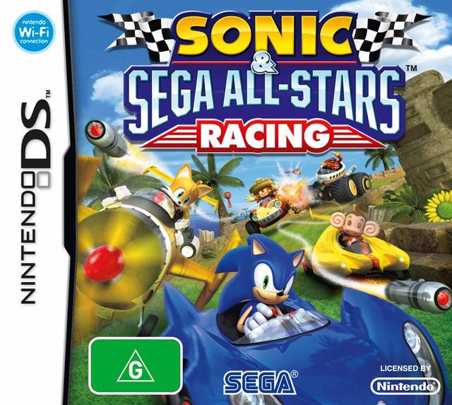 Front boxart of the game Sonic & Sega All-Stars Racing (Australia) on Nintendo DS