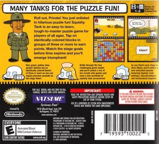 Back boxart of the game Squishy Tank (United States) on Nintendo DS
