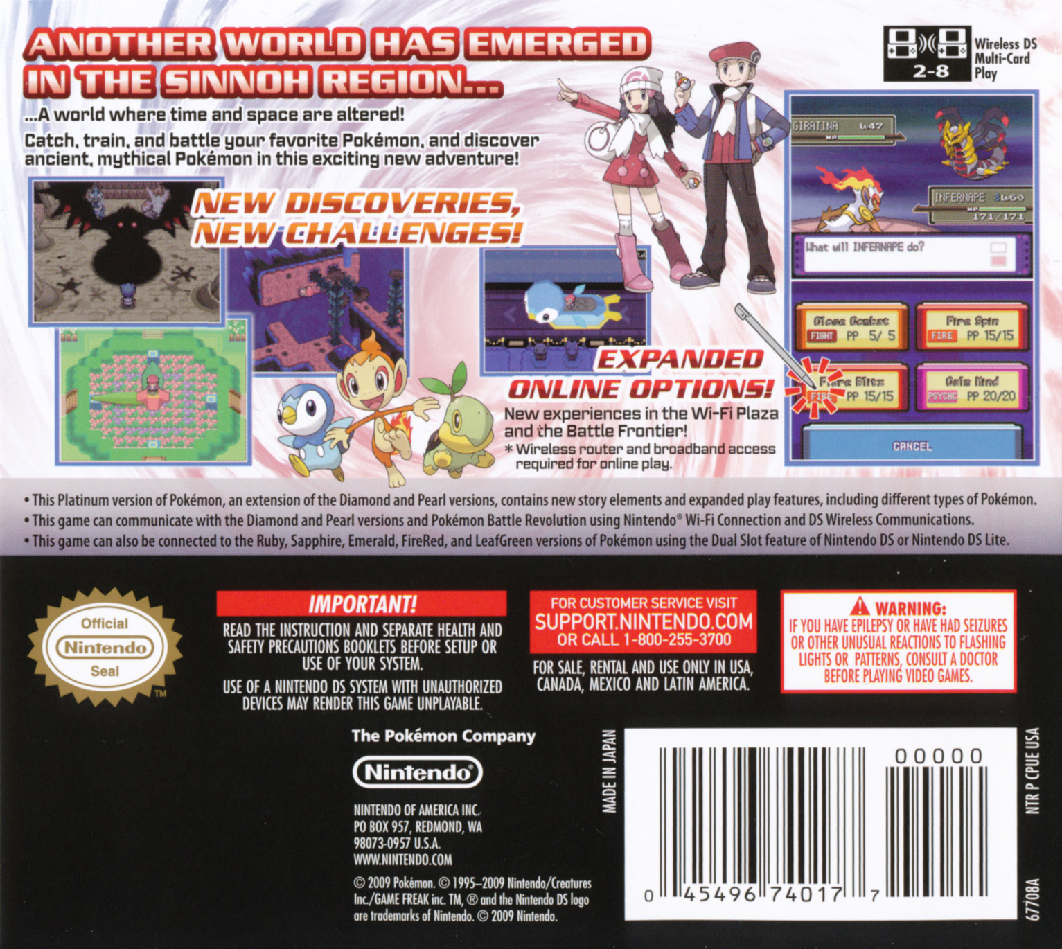 Back boxart of the game Pokemon Platinum Version (United States) on Nintendo DS