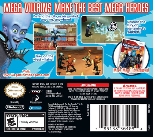 Back boxart of the game Megamind - The Blue Defender (United States) on Nintendo DS