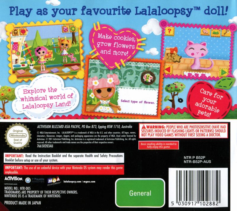 Back boxart of the game Lalaloopsy (Australia) on Nintendo DS