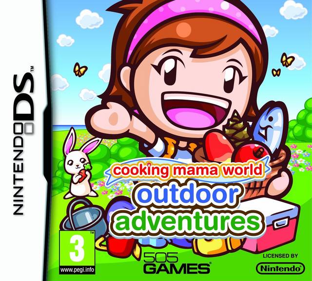 Front boxart of the game Cooking Mama World - Outdoor Adventures (Europe) on Nintendo DS