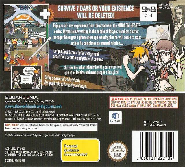 Back boxart of the game World Ends with You, The (Australia) on Nintendo DS