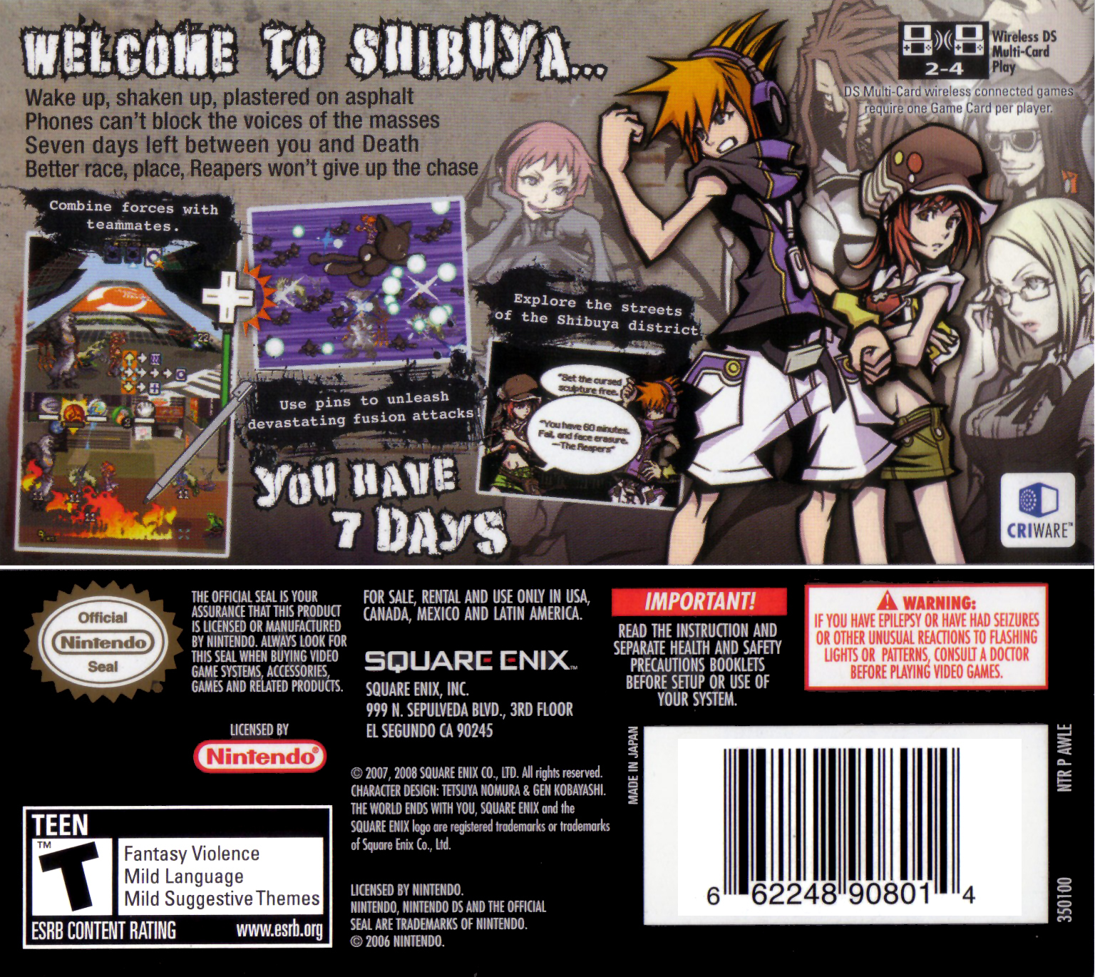 Back boxart of the game World Ends with You, The (United States) on Nintendo DS