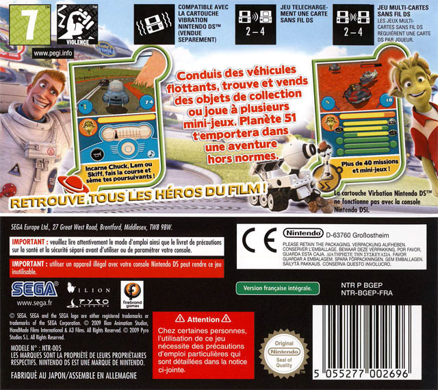 Back boxart of the game Planète 51 (France) on Nintendo DS