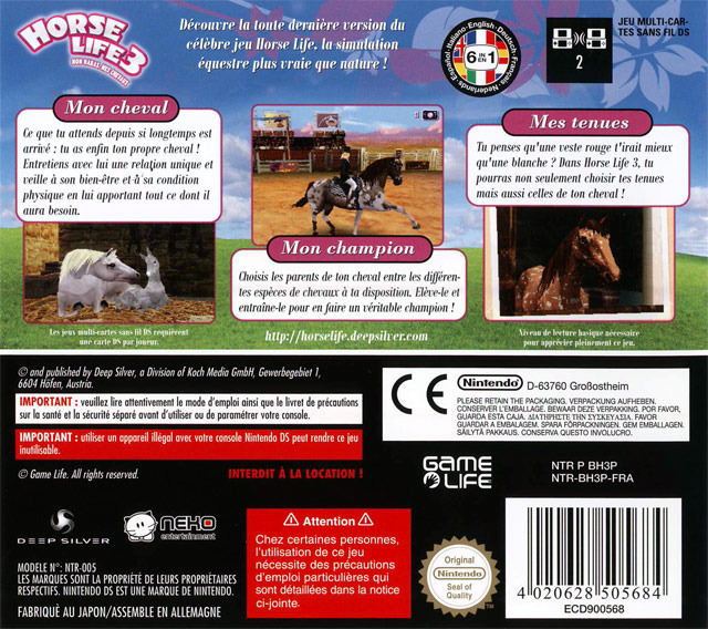 Back boxart of the game Horse Life 3 - Mon Haras, mes Chevaux (France) on Nintendo DS