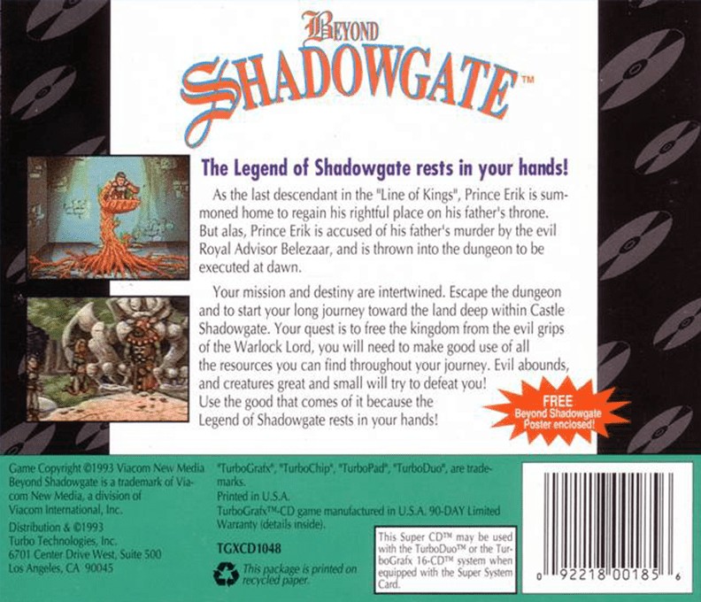 Back boxart of the game Beyond Shadowgate (United States) on NEC PC Engine CD