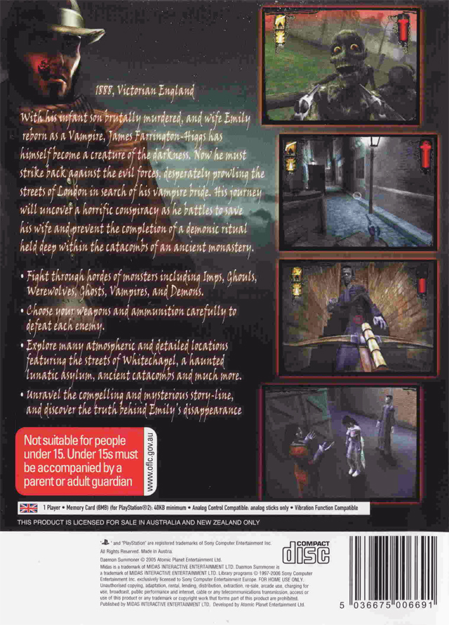 Back boxart of the game Daemon Summoner (Australia) on Sony Playstation 2