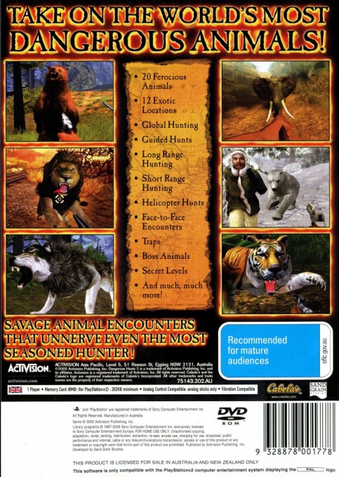 Back boxart of the game Cabela's Dangerous Hunts 2 (Australia) on Sony Playstation 2