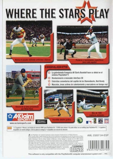 Back boxart of the game All-Star Baseball 2002 (Spain) on Sony Playstation 2