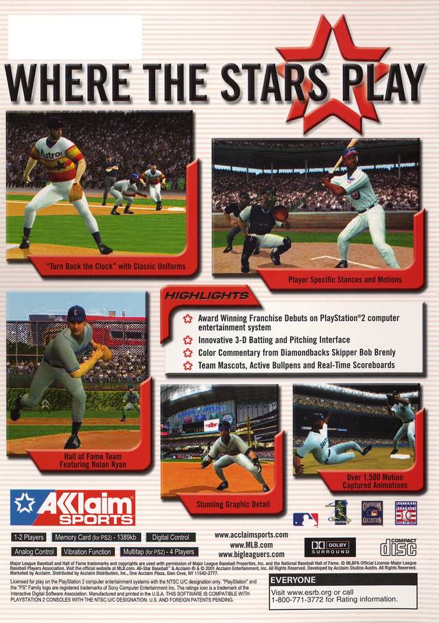 Back boxart of the game All-Star Baseball 2002 (United States) on Sony Playstation 2