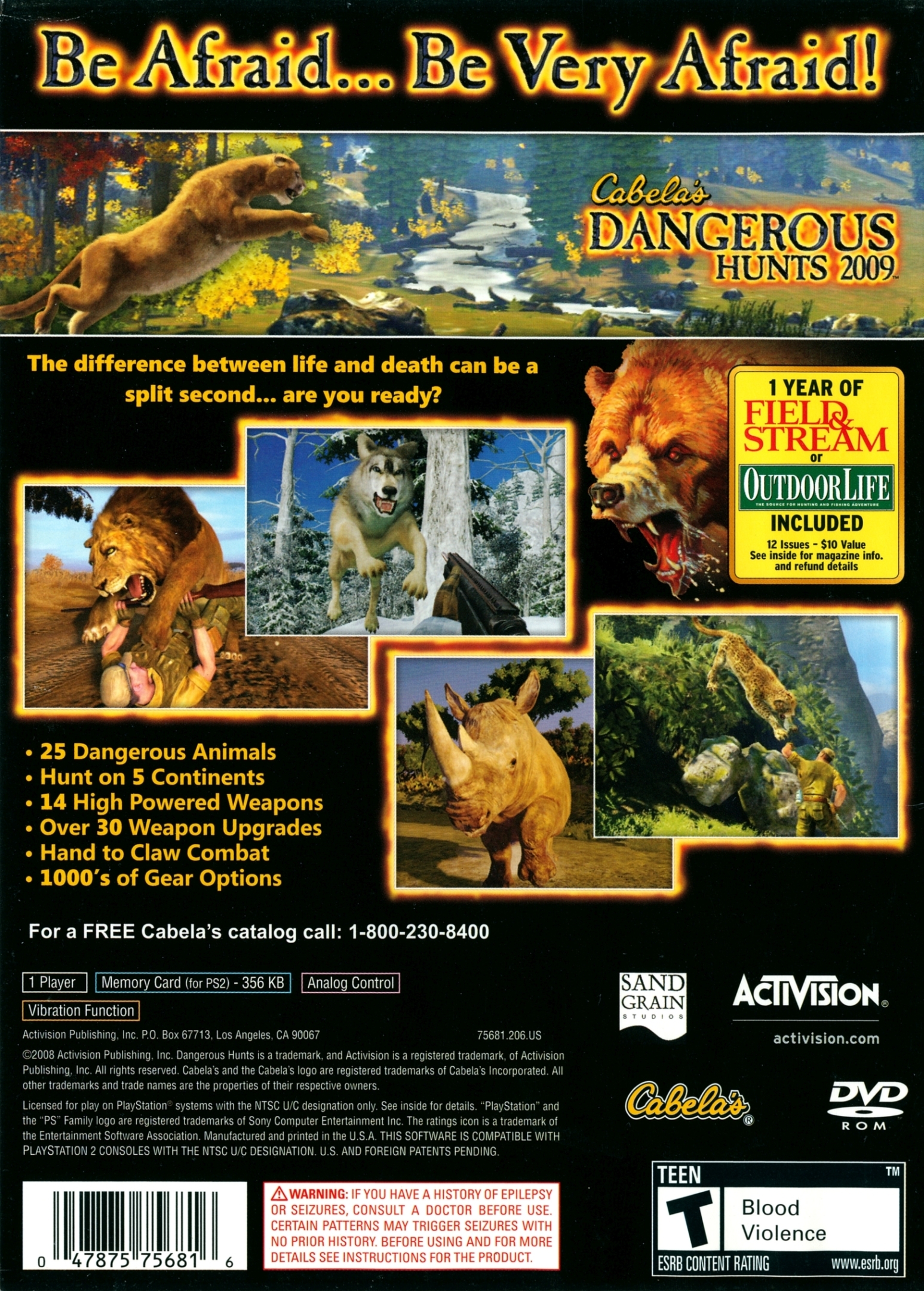 Back boxart of the game Cabela's Dangerous Hunts 2009 (United States) on Sony Playstation 2