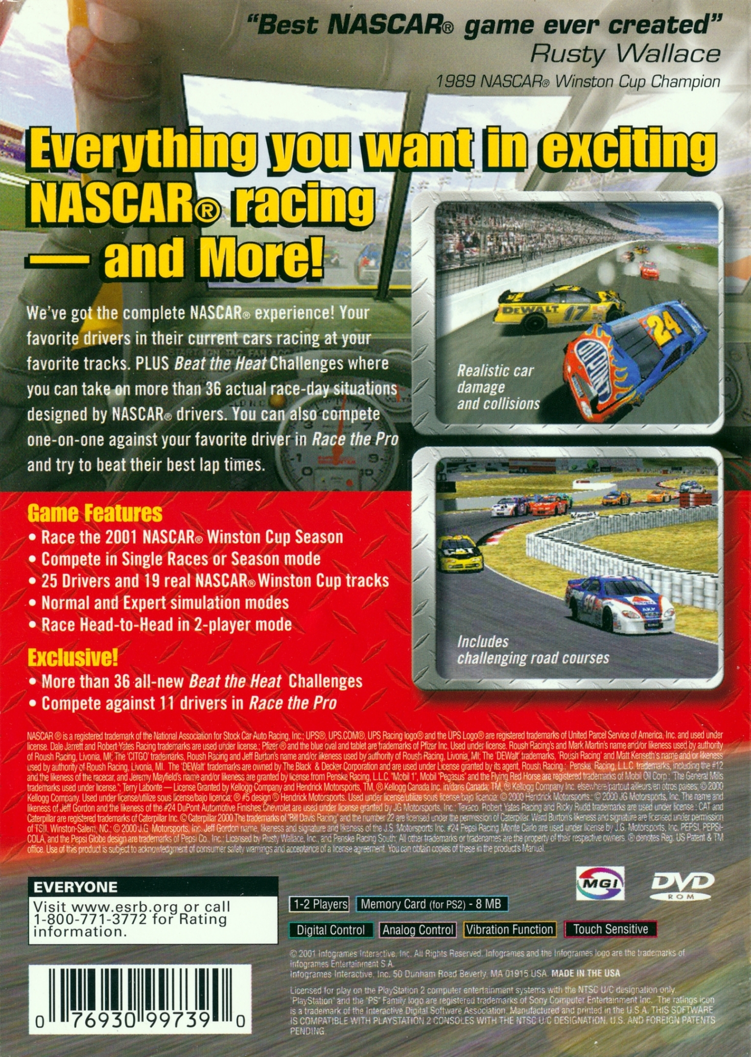 Back boxart of the game NASCAR Heat 2002 (United States) on Sony Playstation 2