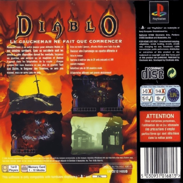 Back boxart of the game Diablo (France) on Sony Playstation