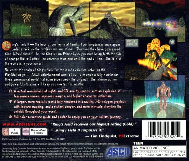 Back boxart of the game King's Field II (United States) on Sony Playstation