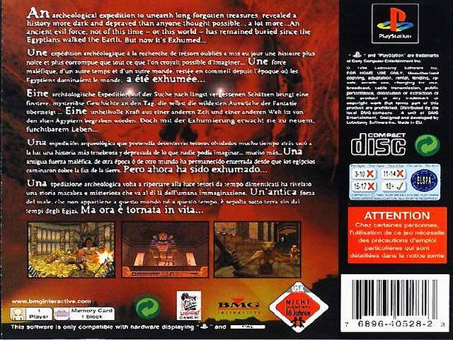 Back boxart of the game Exhumed (Europe) on Sony Playstation