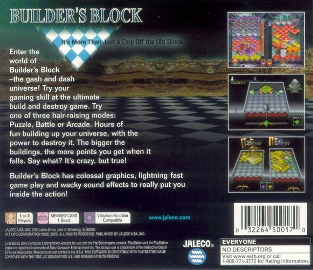 Back boxart of the game Builder's Block (United States) on Sony Playstation