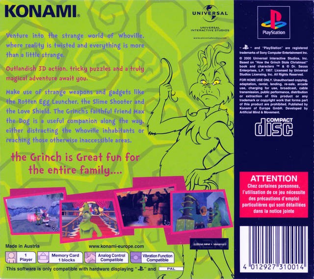 Back boxart of the game Grinch, The (Europe) on Sony Playstation