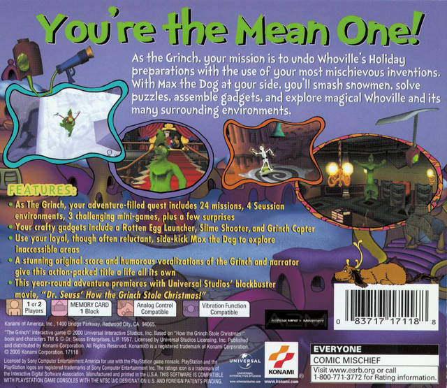 Back boxart of the game Grinch, The (United States) on Sony Playstation